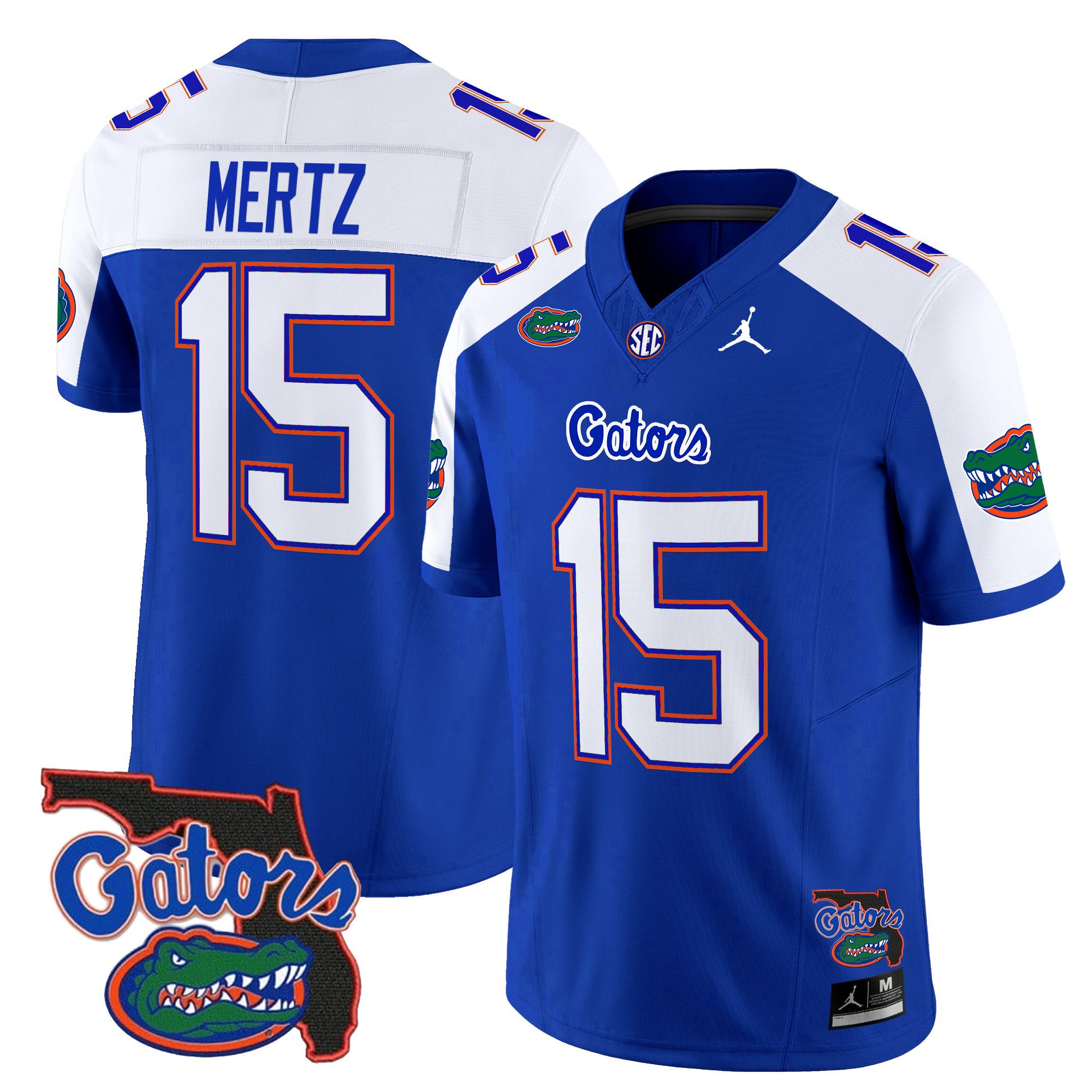 Men Florida Gators #15 Mertz Blue 2024 Florida Patch Vapor Limited NCAA Jersey